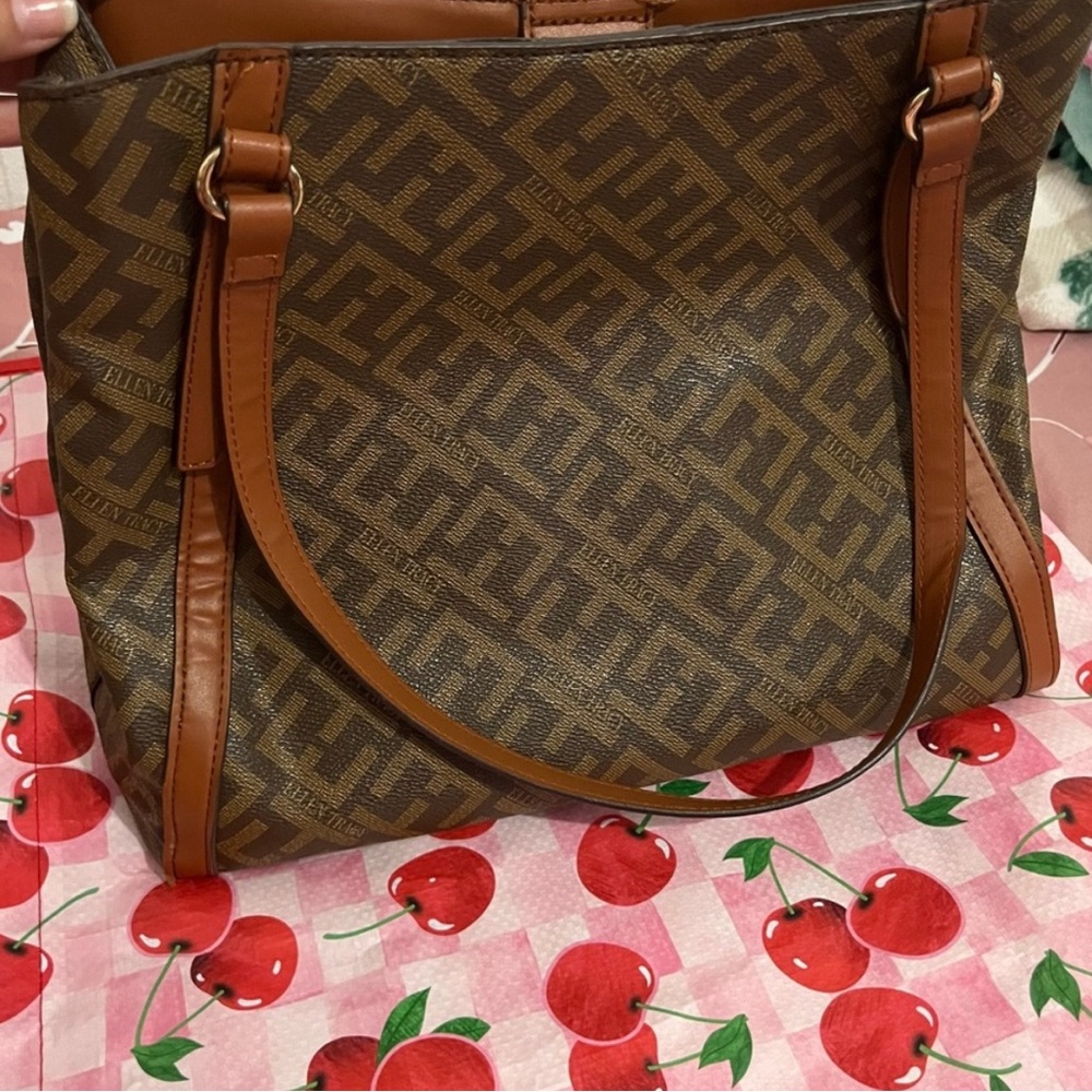 Ellen Tracy Brown Patterned Tote - image 2